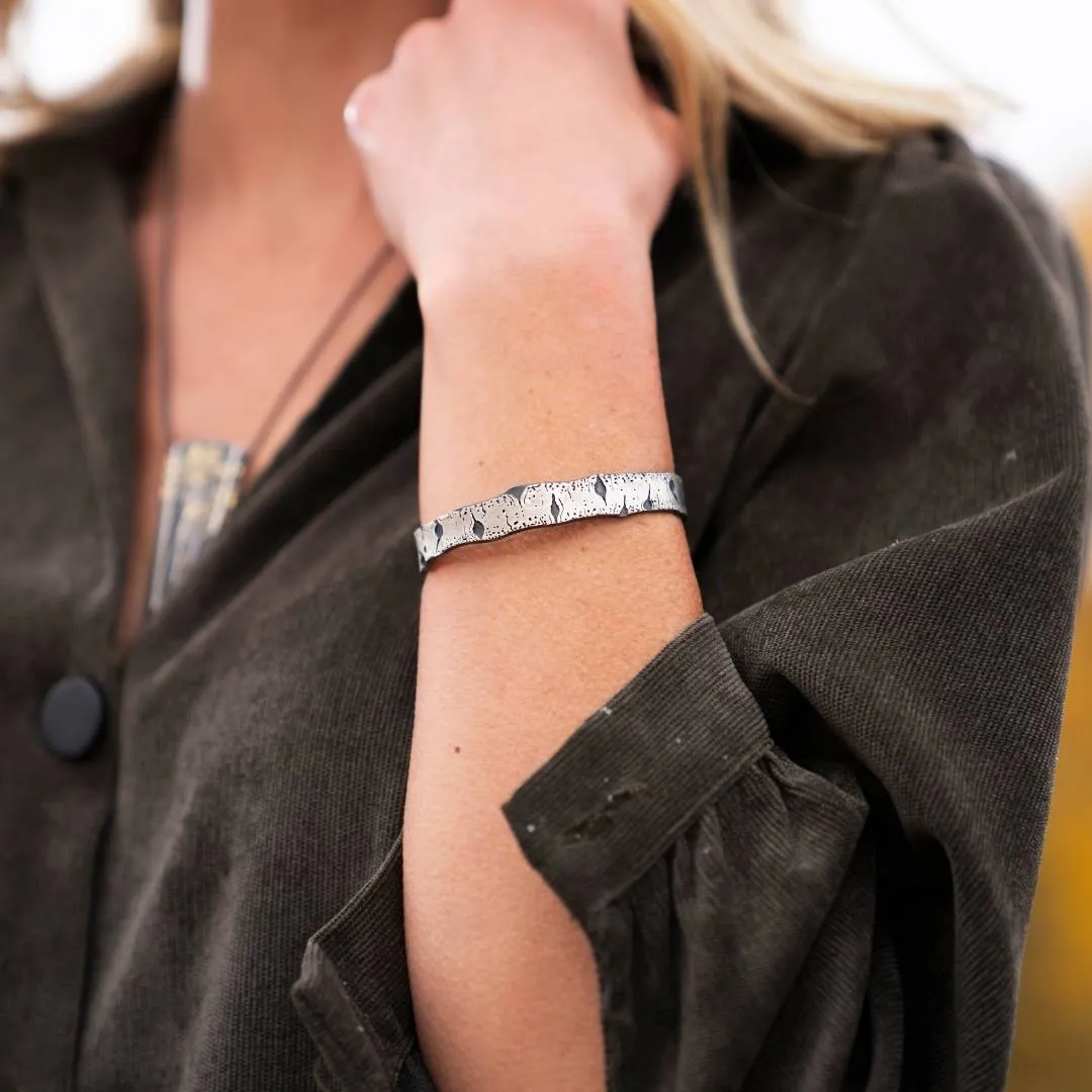 Sterling Silver Hand Carved Aspen Adorn Cuff Bracelet