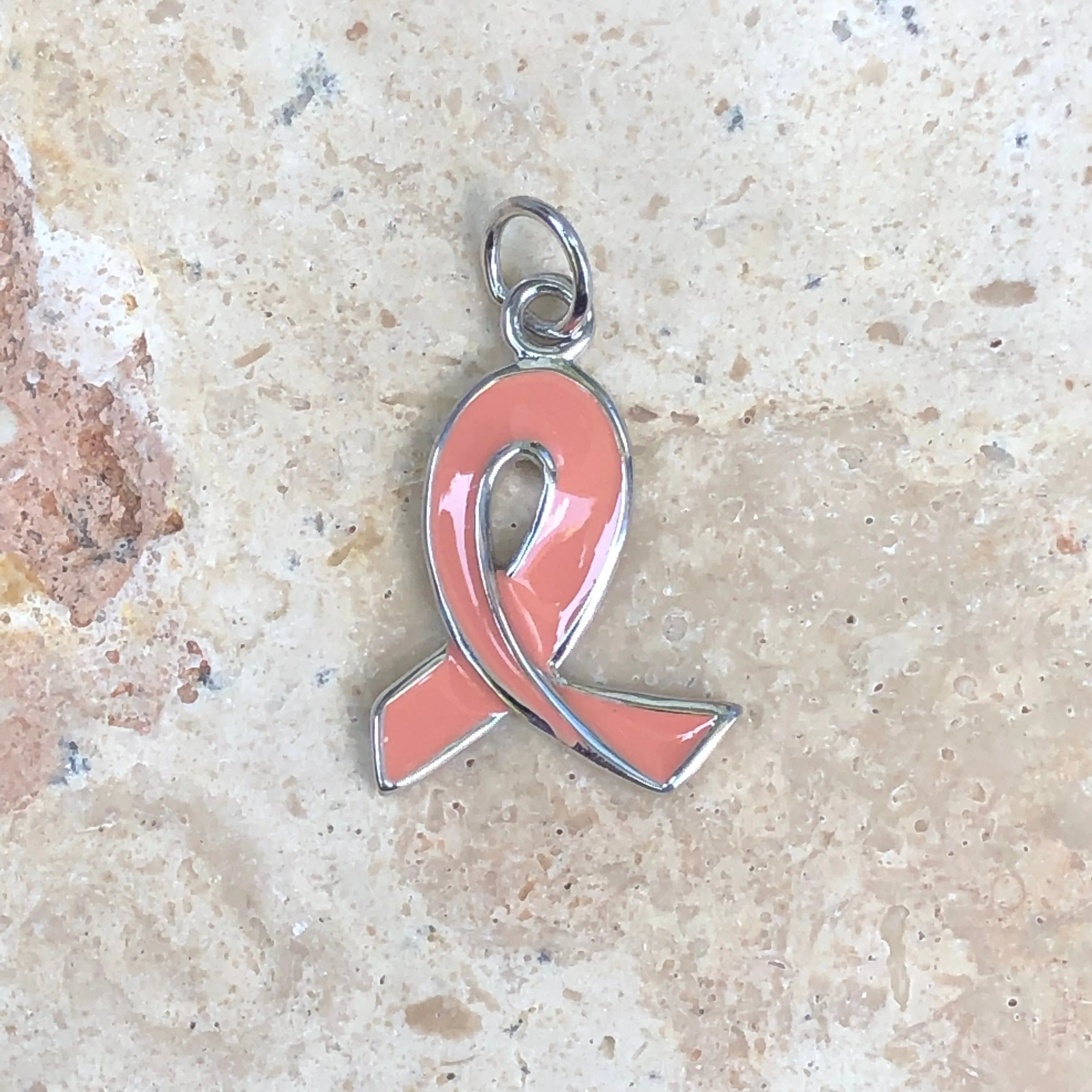 Sterling Silver Pink Enamel Breast Cancer Awareness Ribbon Pendant Charm