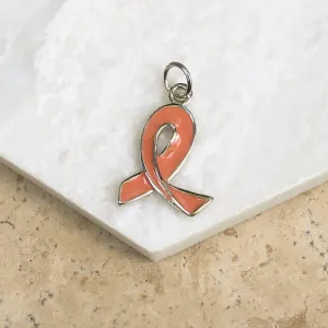 Sterling Silver Pink Enamel Breast Cancer Awareness Ribbon Pendant Charm