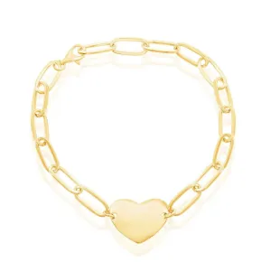 Sterling Silver Polished Heart Paperclip Bracelet - Gold Plated