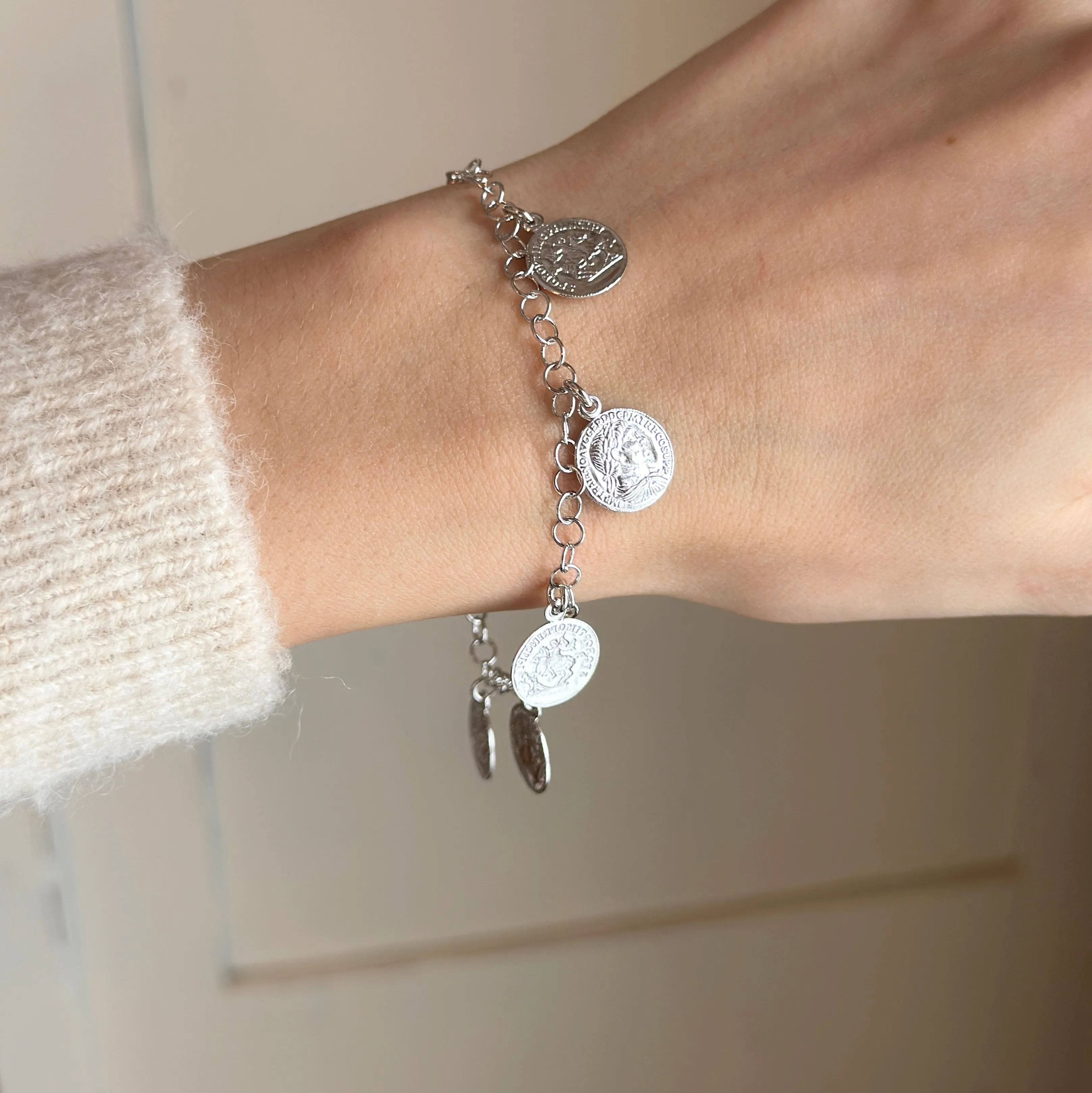Sterling Silver Replica Roman Coin Charm Bracelet