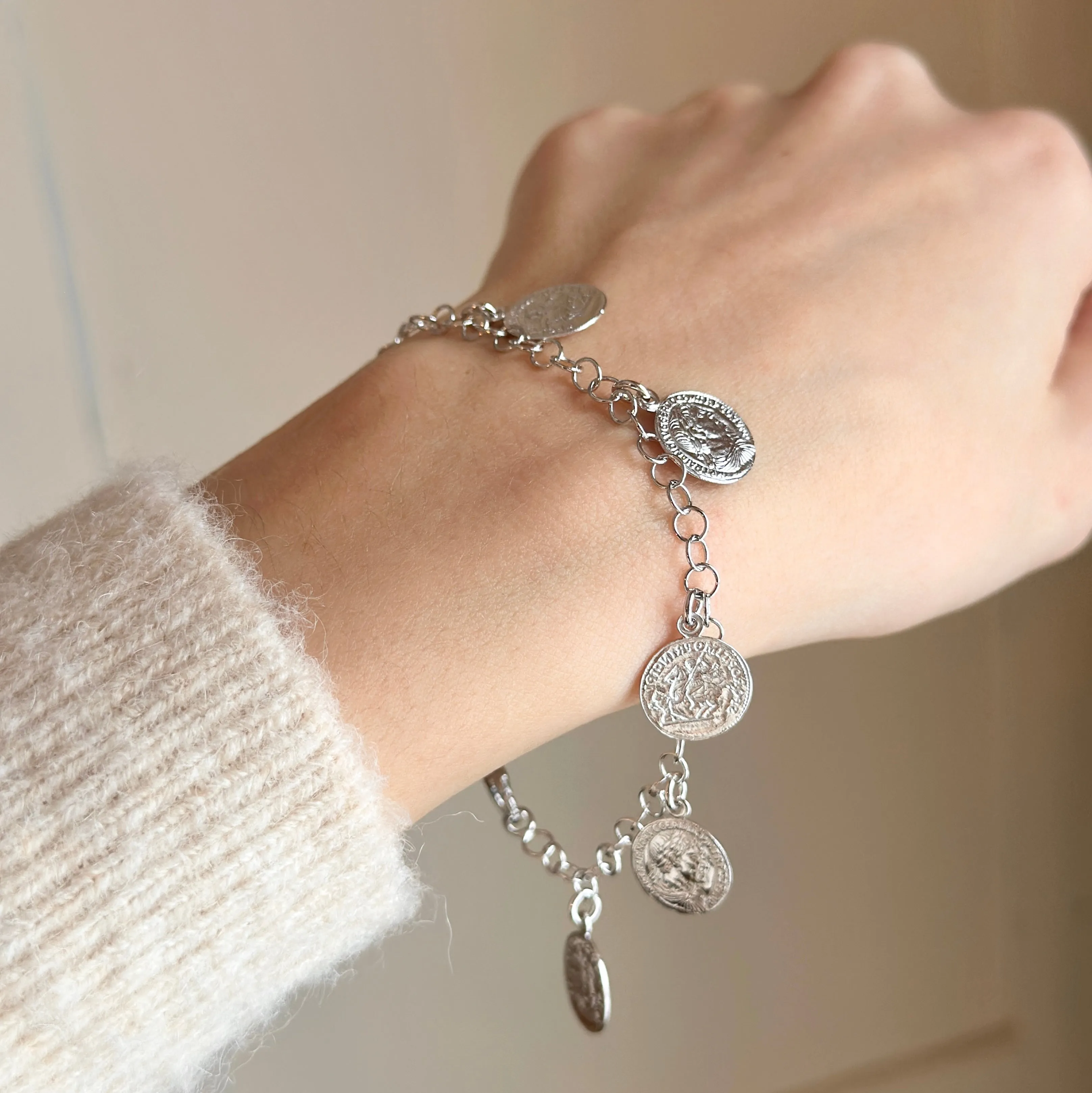 Sterling Silver Replica Roman Coin Charm Bracelet