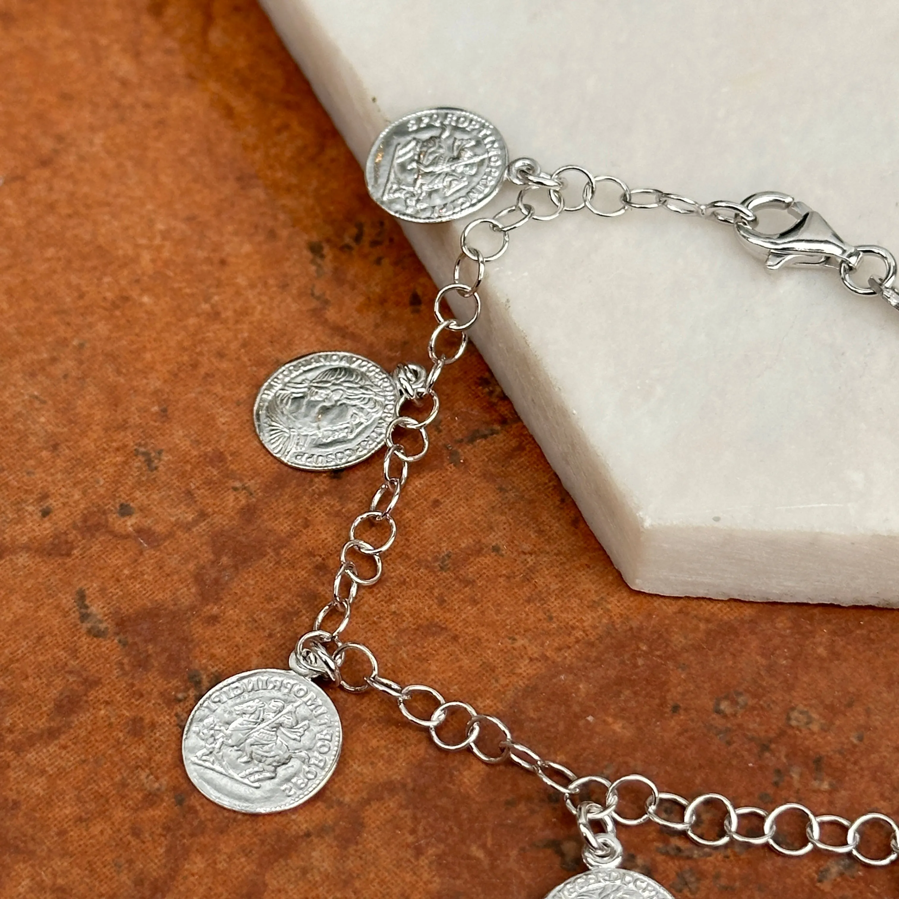 Sterling Silver Replica Roman Coin Charm Bracelet