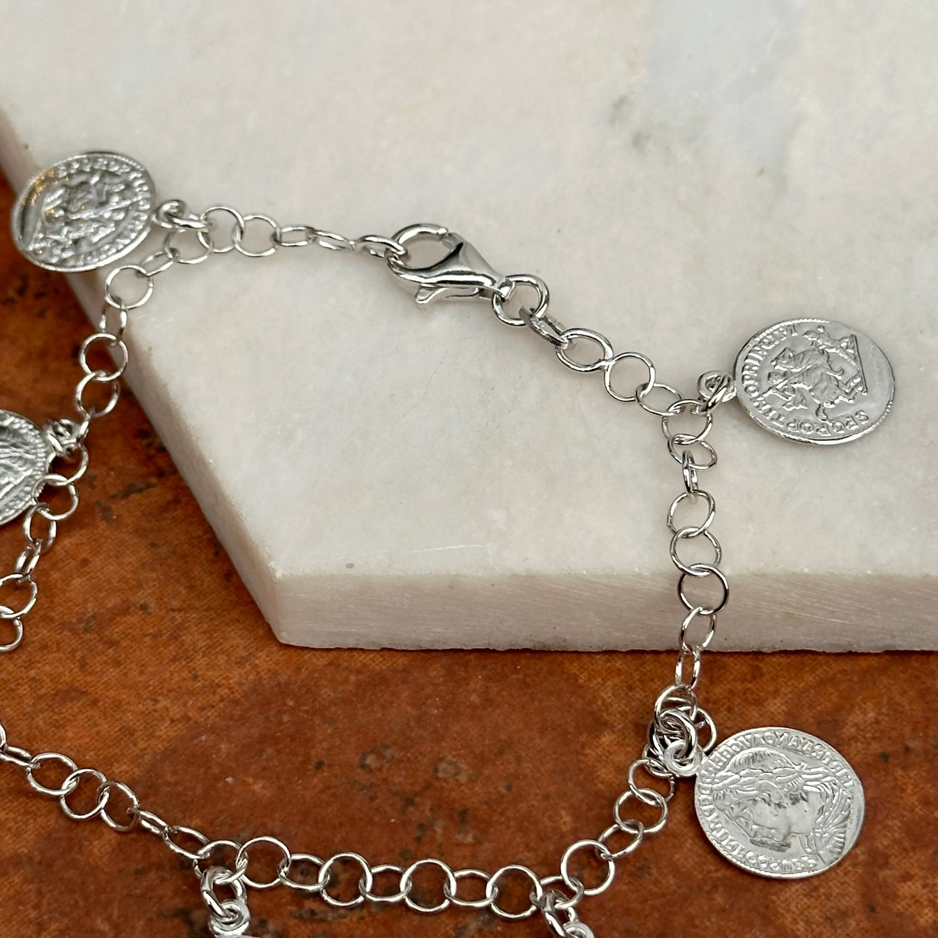 Sterling Silver Replica Roman Coin Charm Bracelet
