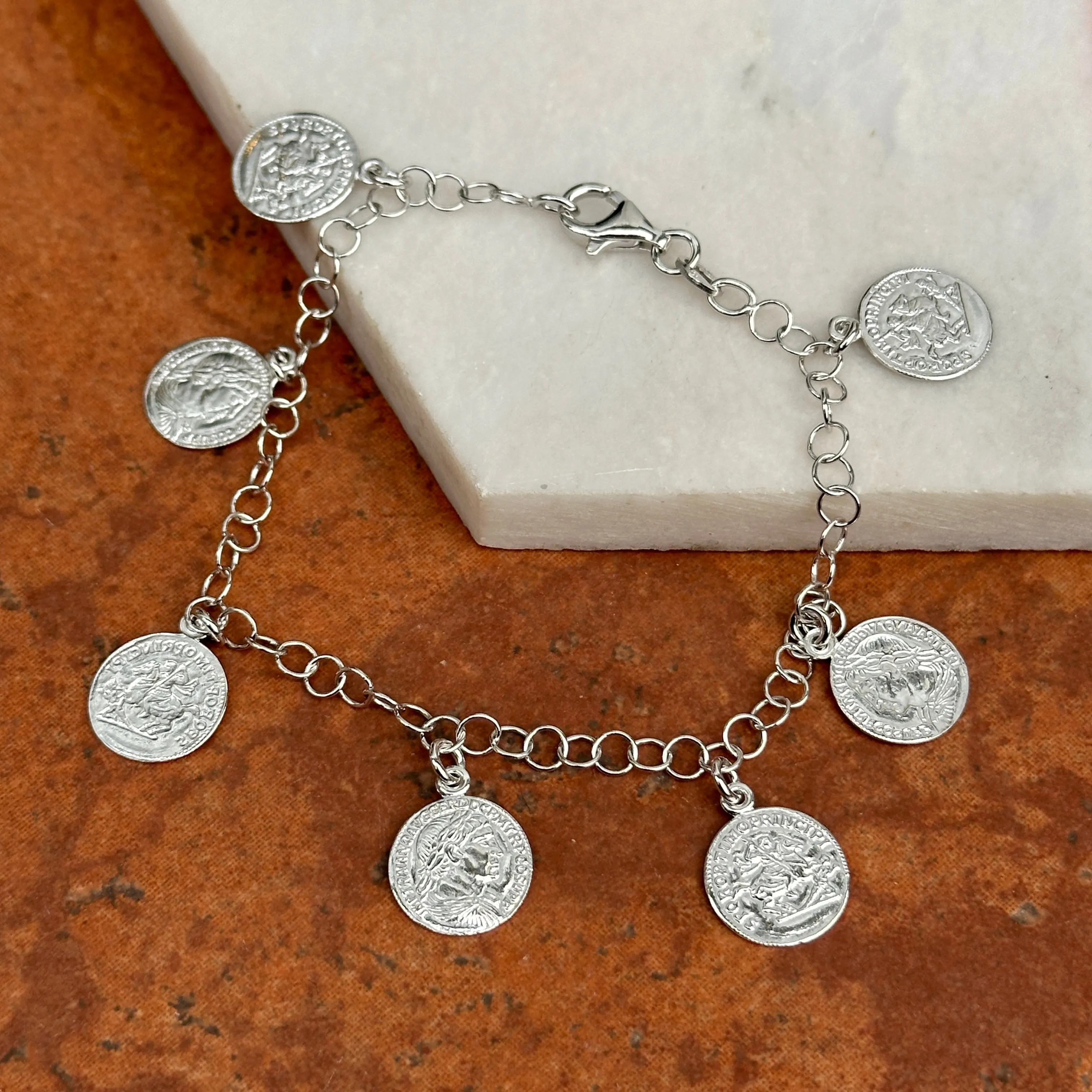 Sterling Silver Replica Roman Coin Charm Bracelet