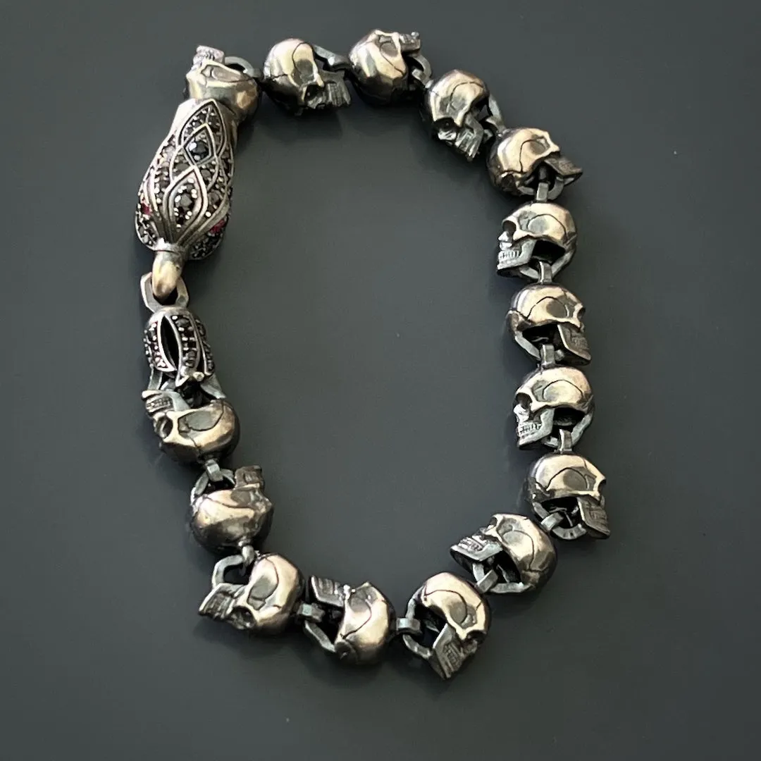 Sterling Silver Ruby Eye Eagle & Skull Bracelet