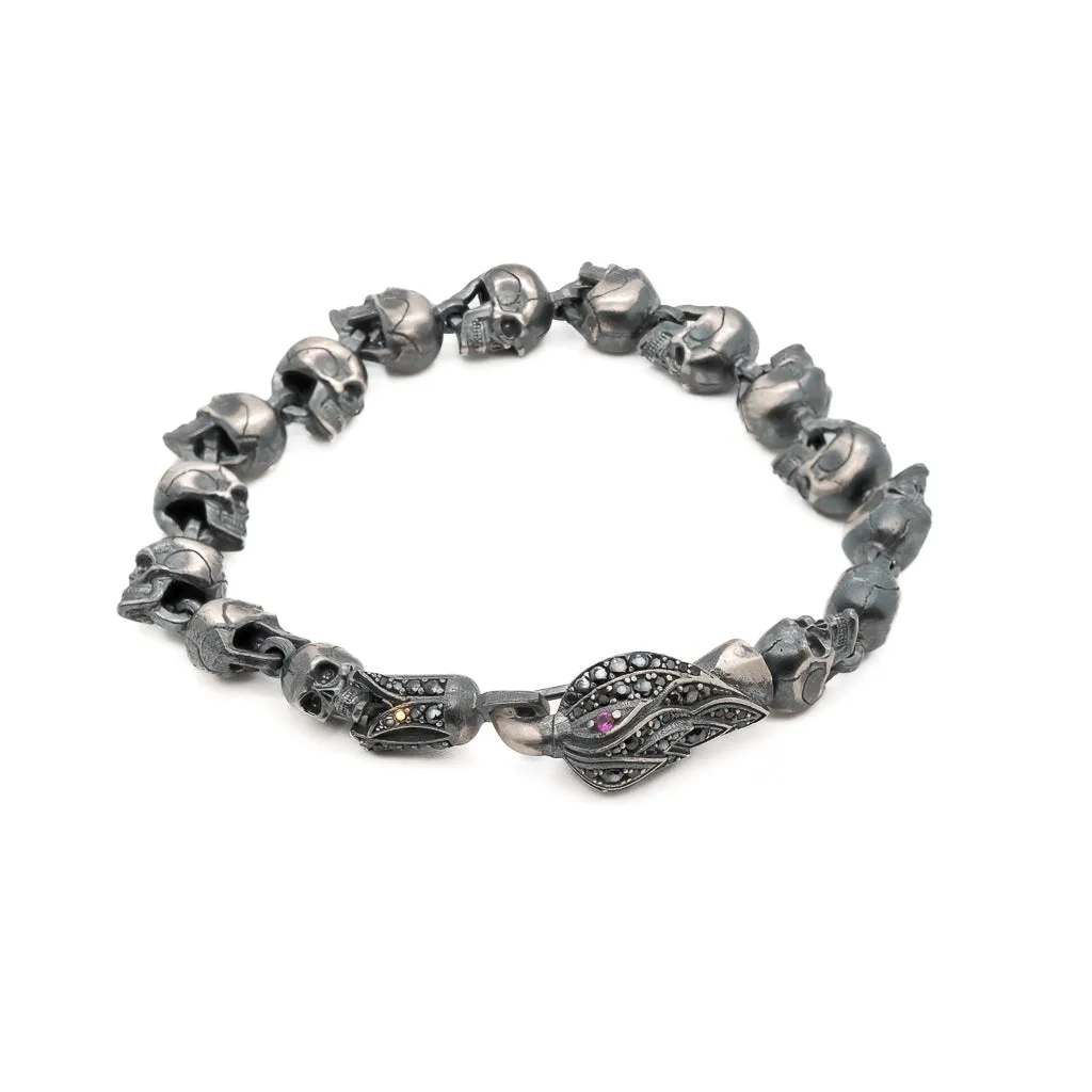 Sterling Silver Ruby Eye Eagle & Skull Bracelet