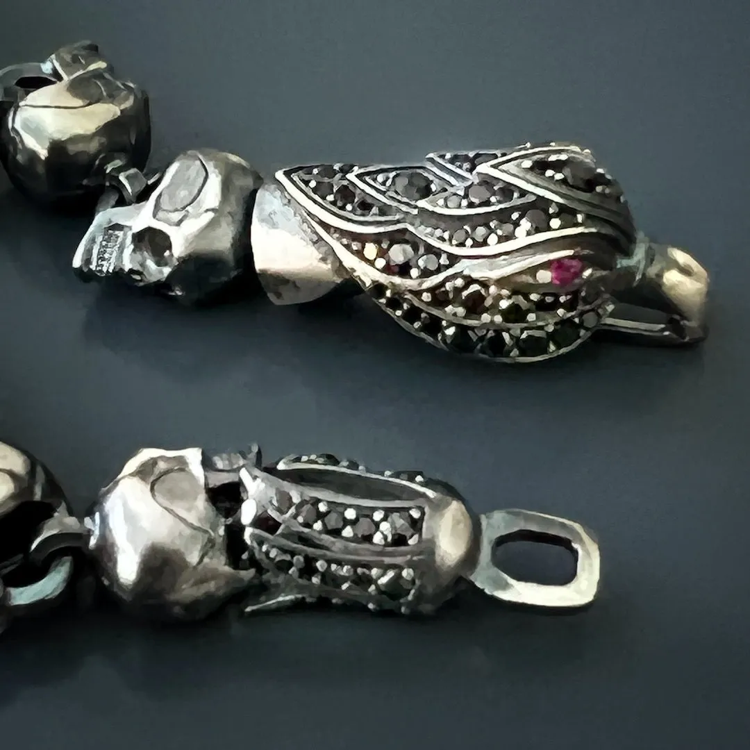 Sterling Silver Ruby Eye Eagle & Skull Bracelet