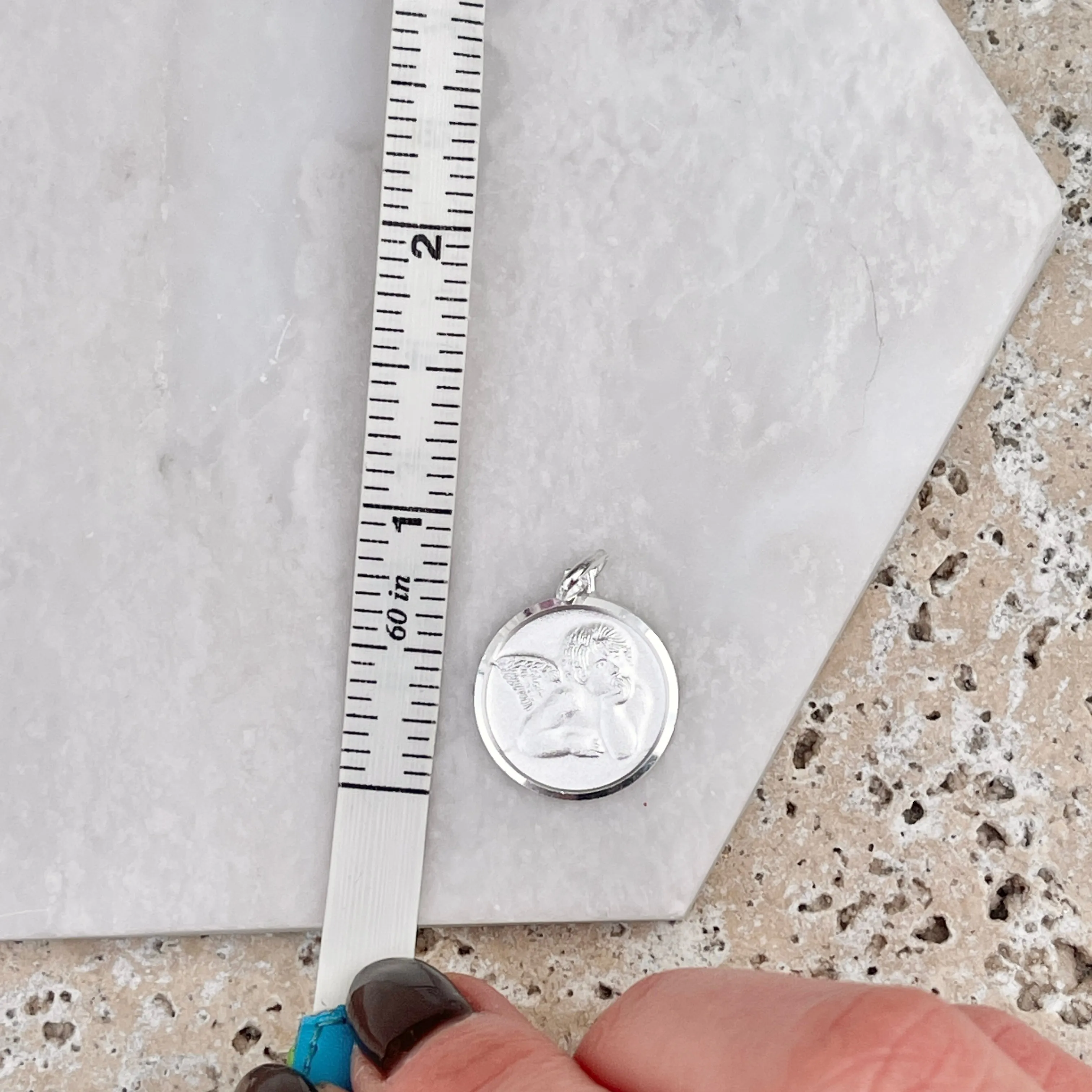 Sterling Silver Satin Guardian Angel Baby Raphael Round Medal Pendant 20mm