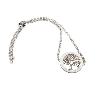 Sterling Silver Tree of Life Bracelet with Rose Gold Trinity Knots and White Enamel SB2338
