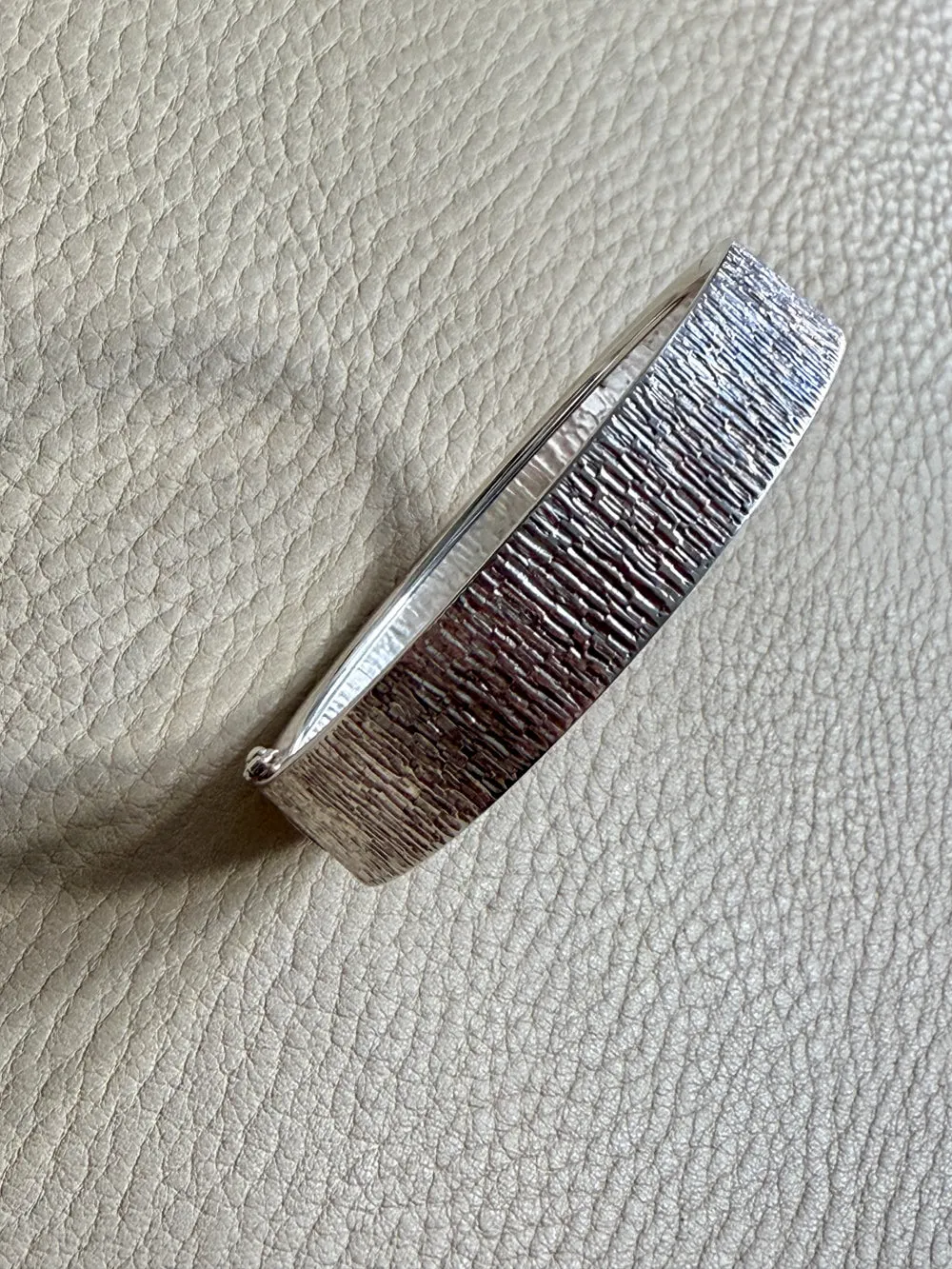 Swedish Vintage Textured Hinged Bangle in Silver- 7 inch interior circumference