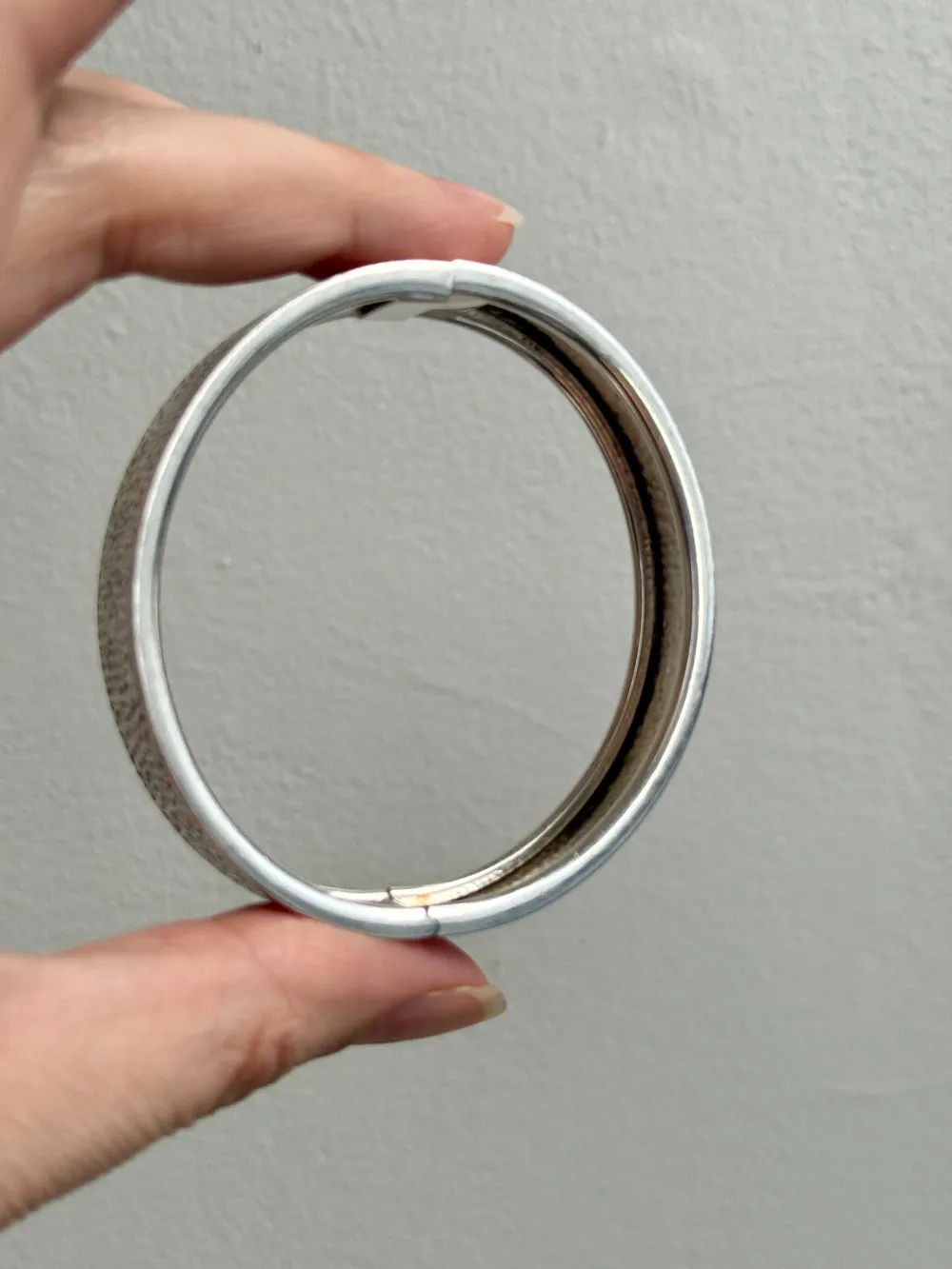 Swedish Vintage Textured Hinged Bangle in Silver- 7 inch interior circumference