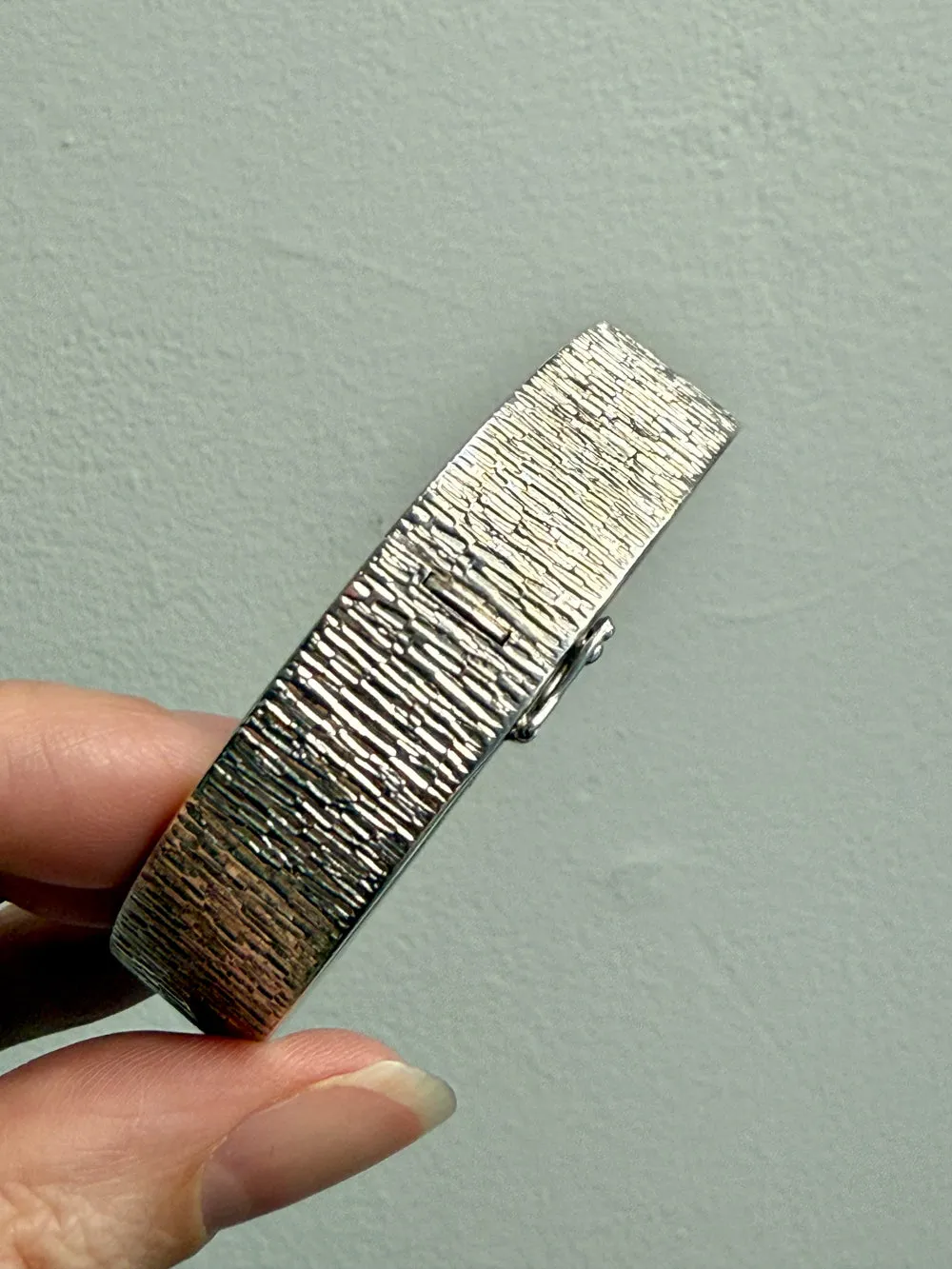 Swedish Vintage Textured Hinged Bangle in Silver- 7 inch interior circumference