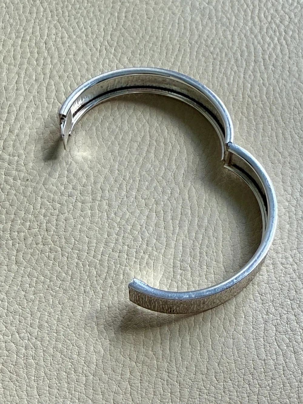 Swedish Vintage Textured Hinged Bangle in Silver- 7 inch interior circumference