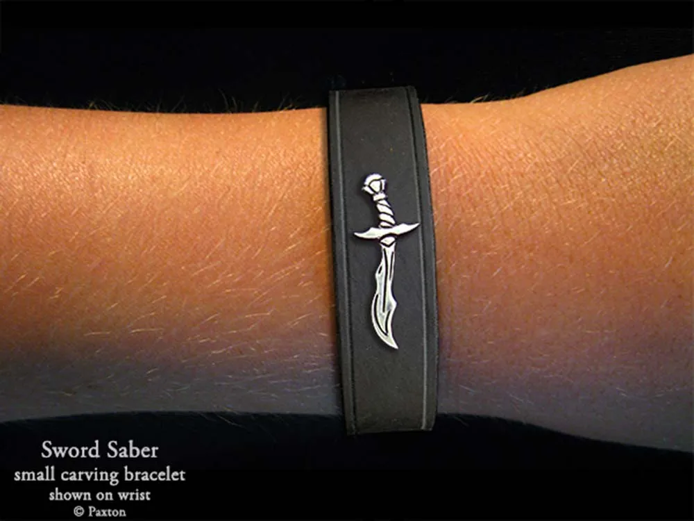 Sword Saber Bracelet Sterling Silver on Genuine Leather