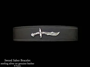 Sword Saber Bracelet Sterling Silver on Genuine Leather