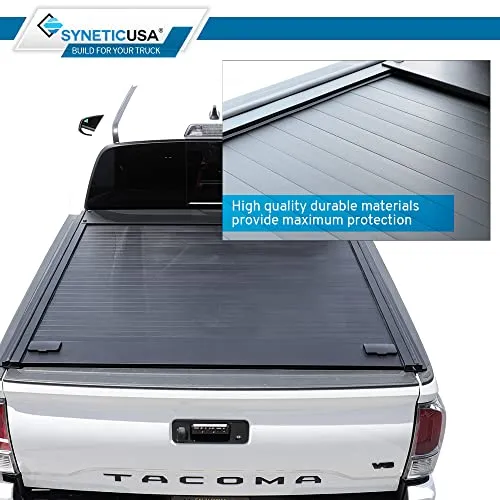 Syneticusa Retractable Hard Tonneau Cover Fits 2016-2022 Toyota Tacoma 5' (60") Truck Bed Matte Black Aluminum Low Profile Waterproof