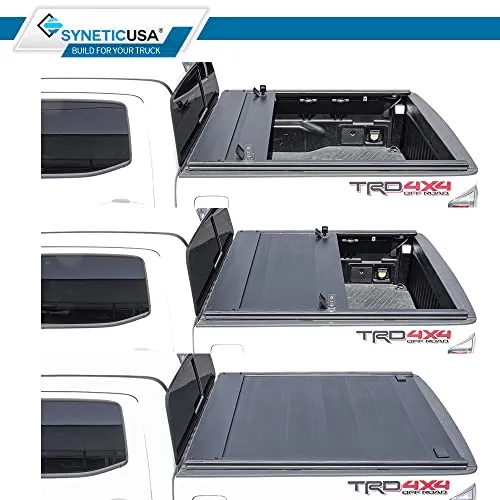Syneticusa Retractable Hard Tonneau Cover Fits 2016-2022 Toyota Tacoma 5' (60") Truck Bed Matte Black Aluminum Low Profile Waterproof