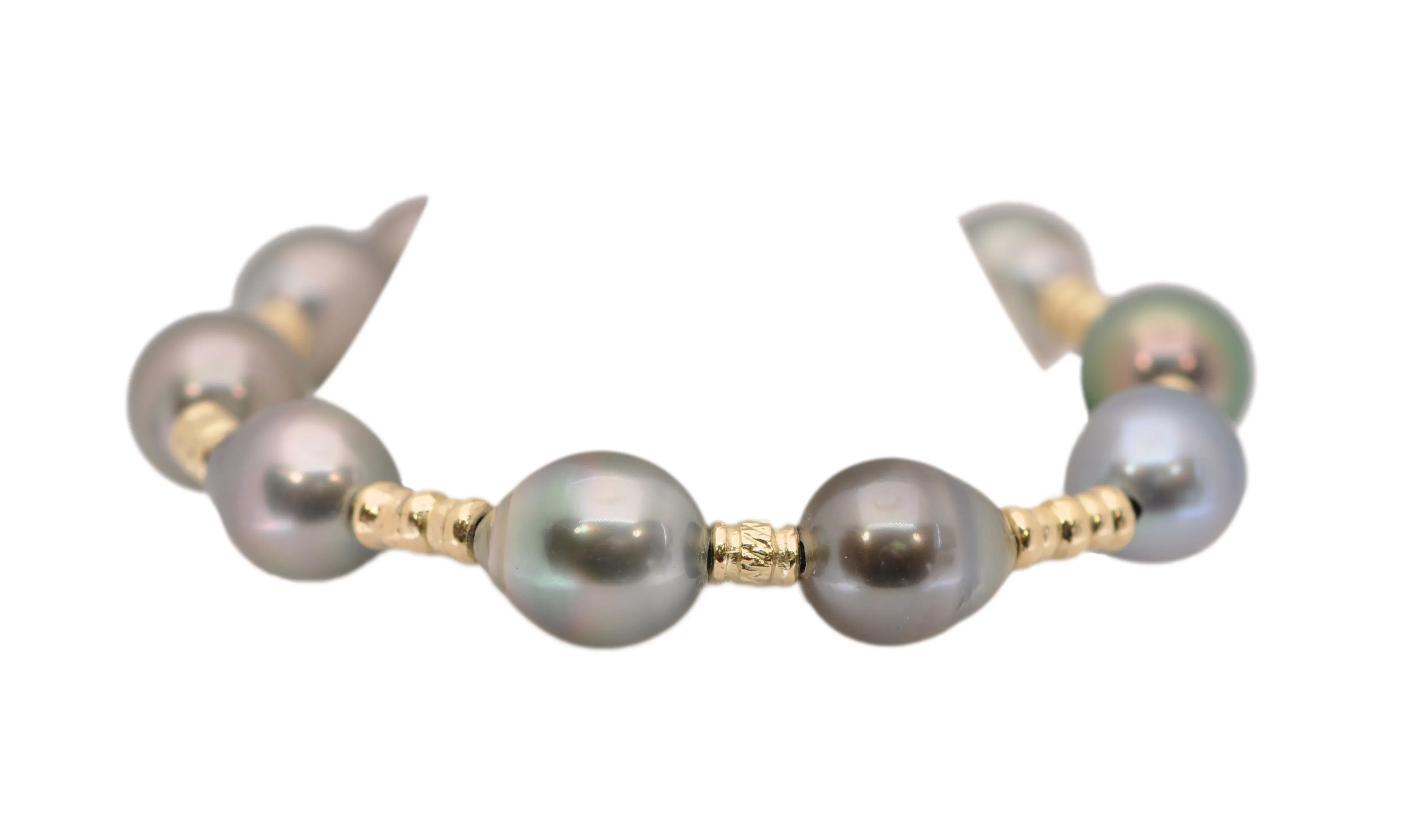 TAHITIAN PEARL AND ORGANIC CARVED BEAD PULL BRACELET