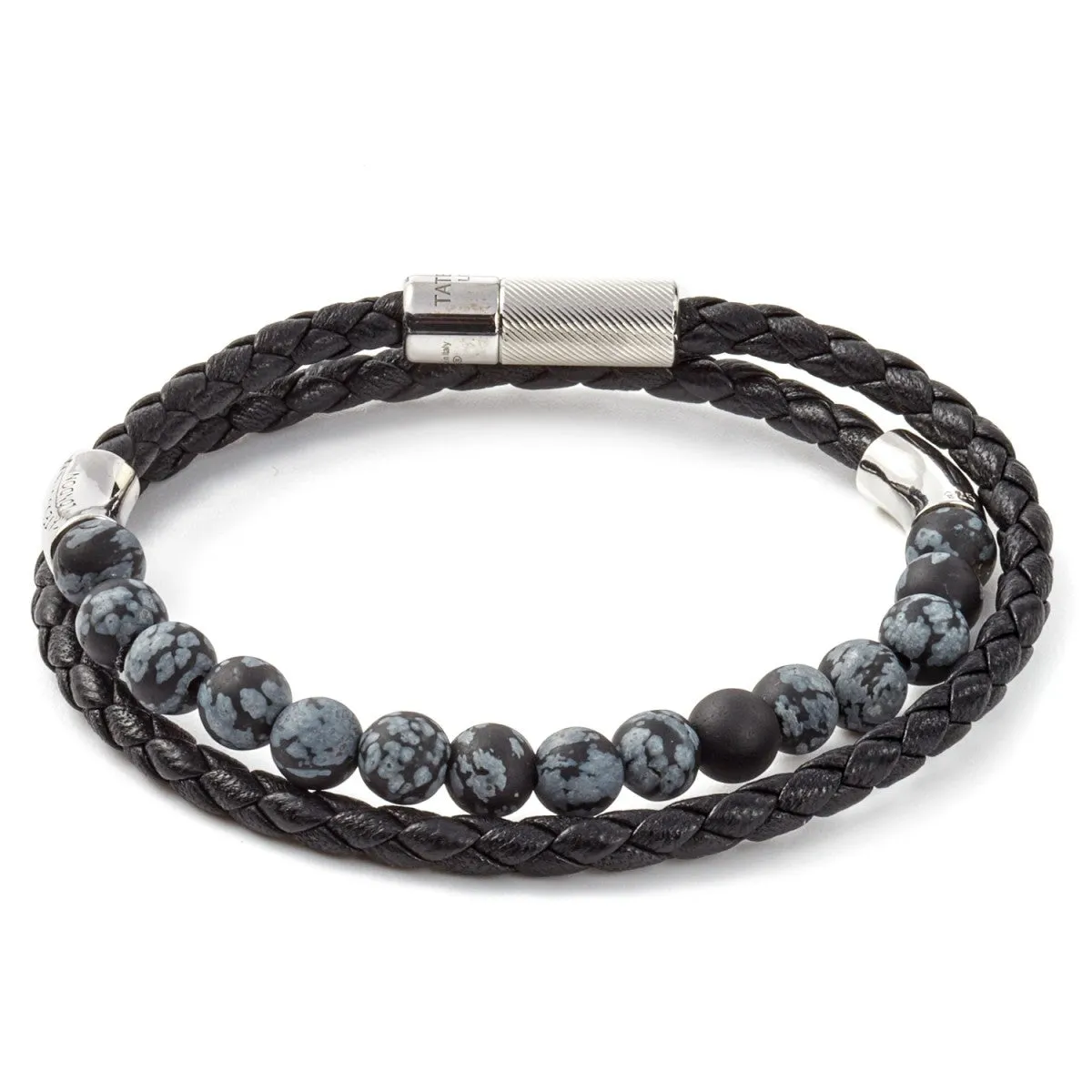 Tateossian Havana Black Italian Braided Leather Bracelet, 41cm