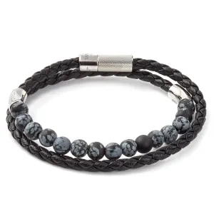 Tateossian Havana Black Italian Braided Leather Bracelet, 41cm