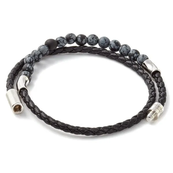 Tateossian Havana Black Italian Braided Leather Bracelet, 41cm
