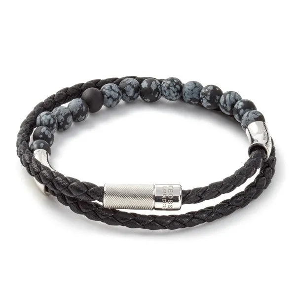 Tateossian Havana Black Italian Braided Leather Bracelet, 41cm