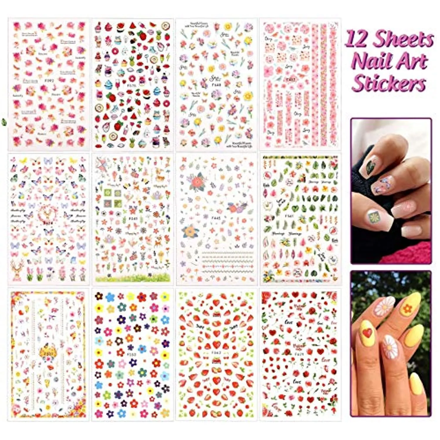 Teenitor Nail Art Decoration with 12 Sheets Nail Art Stickers for Nail Art , Butterfly Nail Foil Stickers, Nail Sequins and Rhinestones, Self-Adhesive Nail Sticker Decals for Nails Art Design