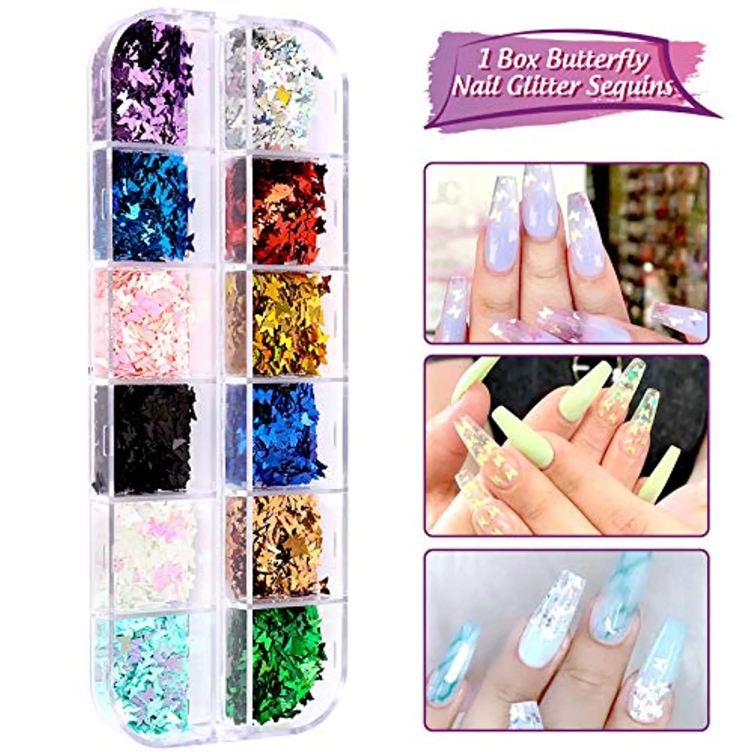 Teenitor Nail Art Decoration with 12 Sheets Nail Art Stickers for Nail Art , Butterfly Nail Foil Stickers, Nail Sequins and Rhinestones, Self-Adhesive Nail Sticker Decals for Nails Art Design