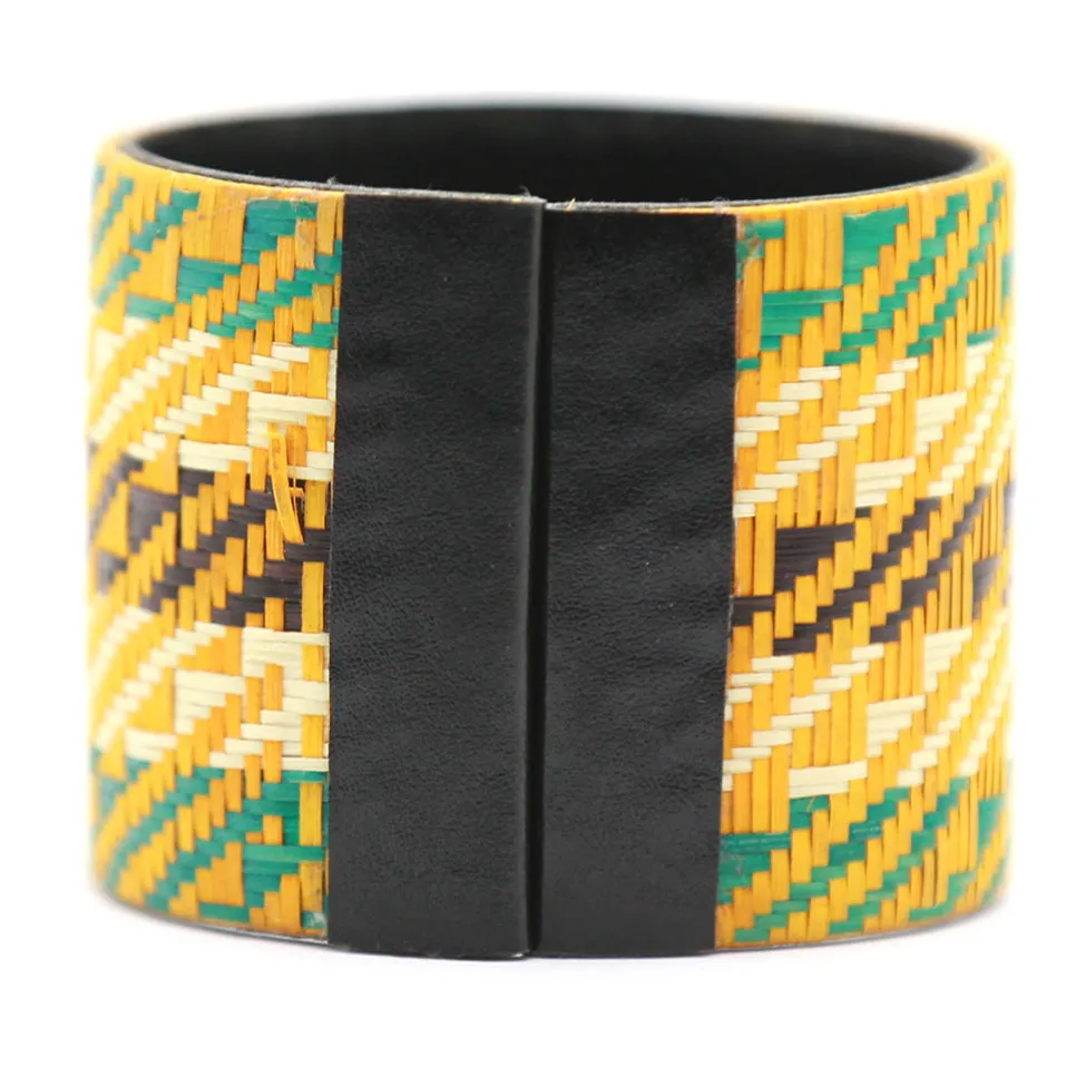 Terra: Yellow Patterned Sugar Cane Leaf Bracelet
