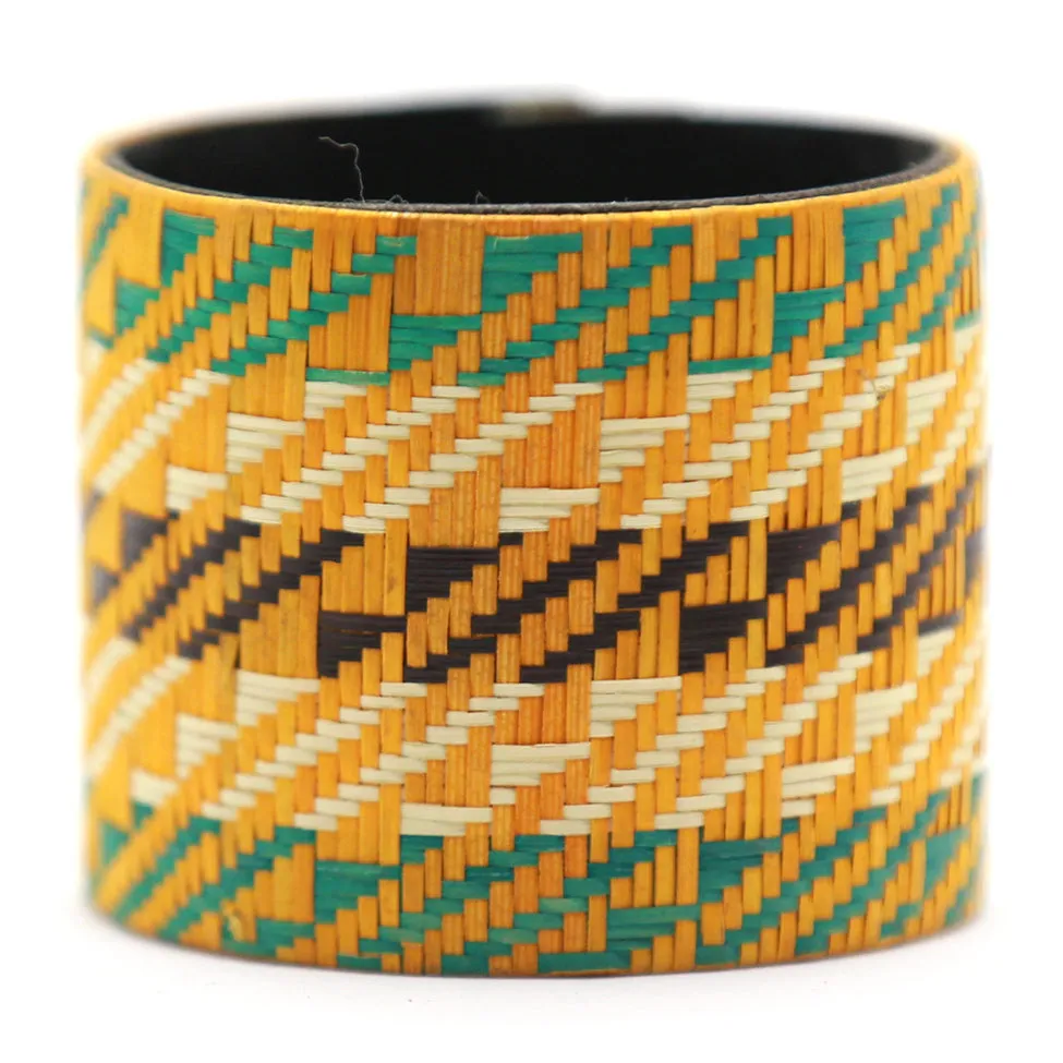 Terra: Yellow Patterned Sugar Cane Leaf Bracelet