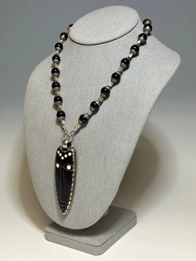 THAI SILVER TRIBAL HAND CARVED PENDANT NECKLACE WITH STERLING SILVER LCN642