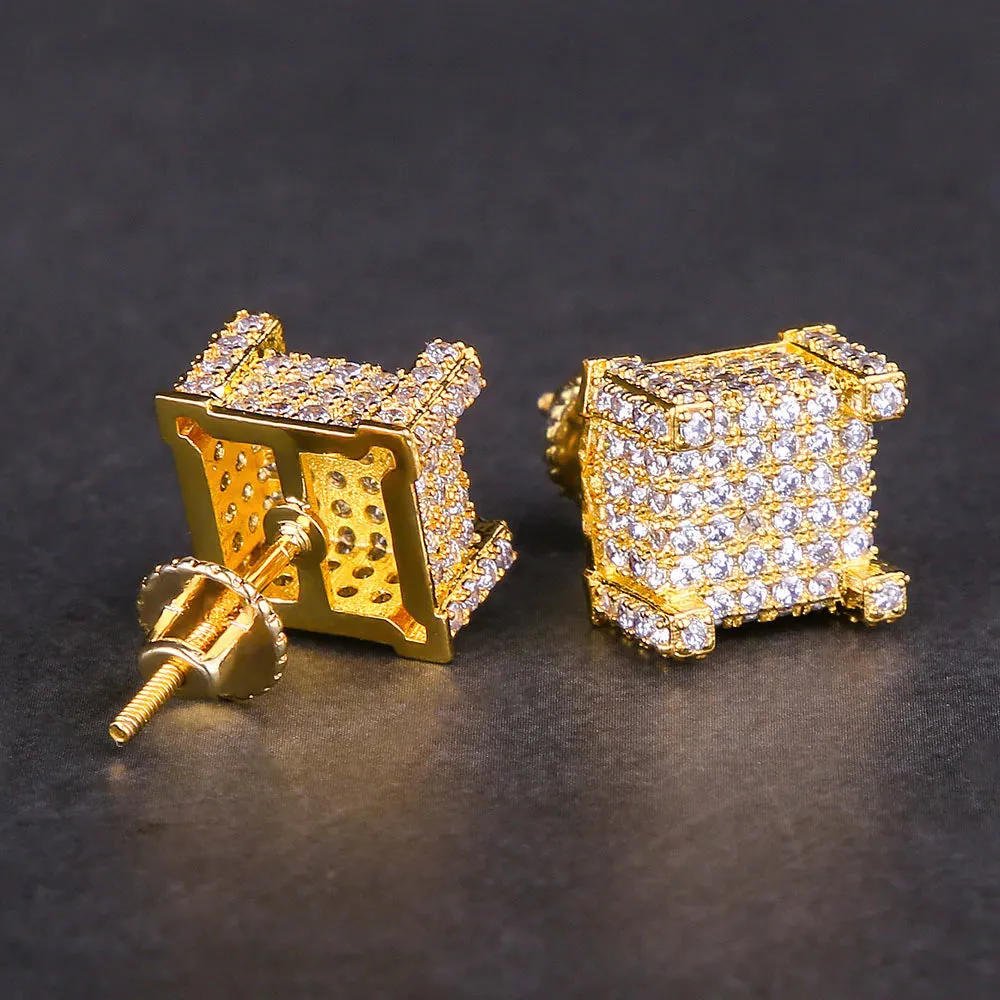 The Courage® - 925 Sterling Silver Iced Square Diamond Stud Earrings for Men