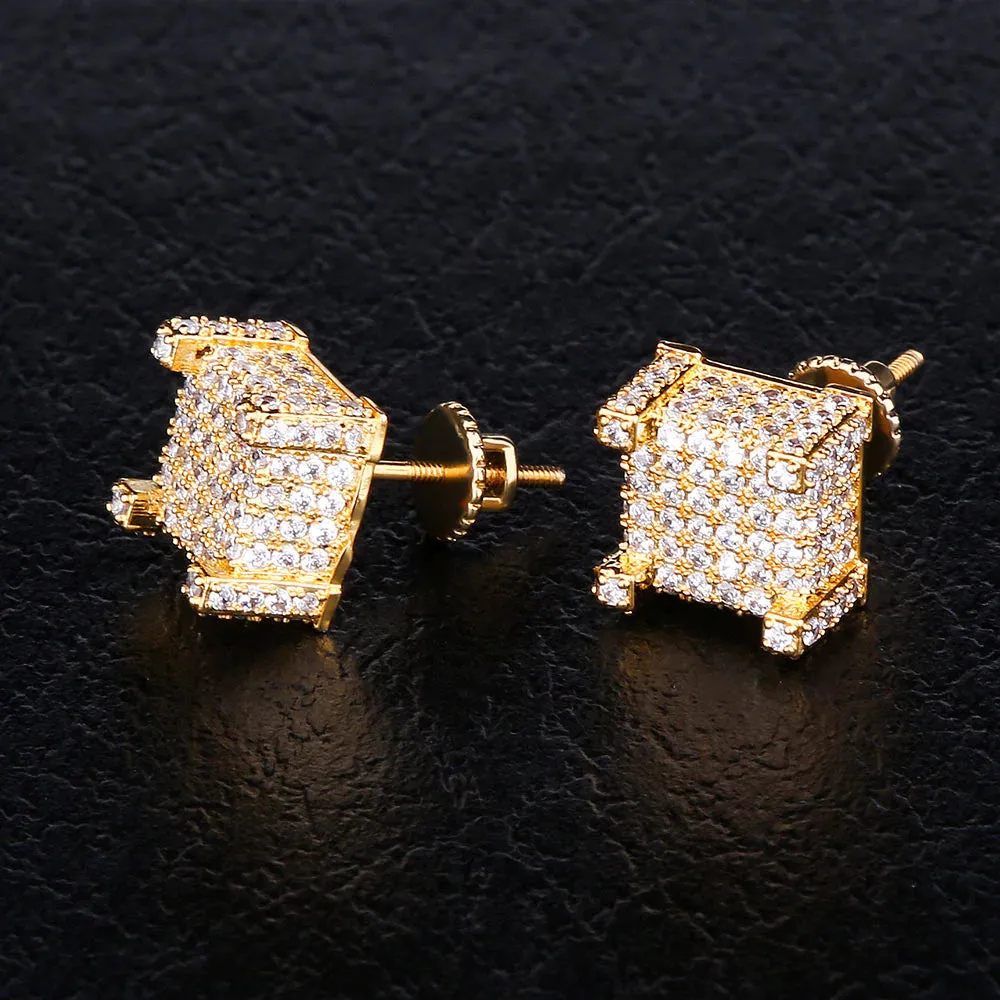 The Courage® - 925 Sterling Silver Iced Square Diamond Stud Earrings for Men