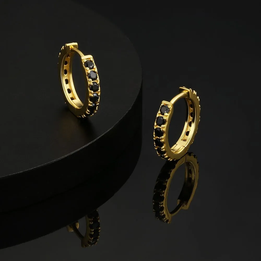 The Magic Circle® - 925 Sterling Silver Black Diamond Men's Hoop Earrings