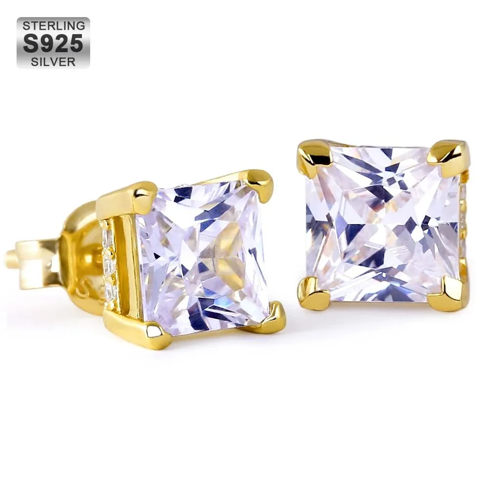The Shining Stud® - 925 Sterling Silver Diamond Square Stud Earrings in 18K Gold