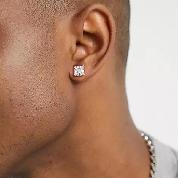 The Shining Stud® - 925 Sterling Silver Diamond Square Stud Earrings in 18K Gold