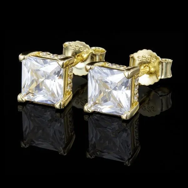 The Shining Stud® - 925 Sterling Silver Diamond Square Stud Earrings in 18K Gold