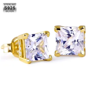 The Shining Stud® - 925 Sterling Silver Diamond Square Stud Earrings in 18K Gold