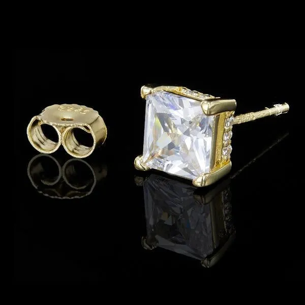 The Shining Stud® - 925 Sterling Silver Diamond Square Stud Earrings in 18K Gold