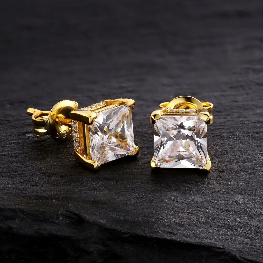 The Shining Stud® - 925 Sterling Silver Diamond Square Stud Earrings in 18K Gold