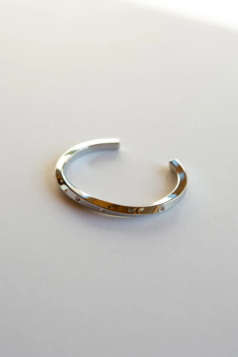 Thick Silver CZ Twist Cuff Bracelet