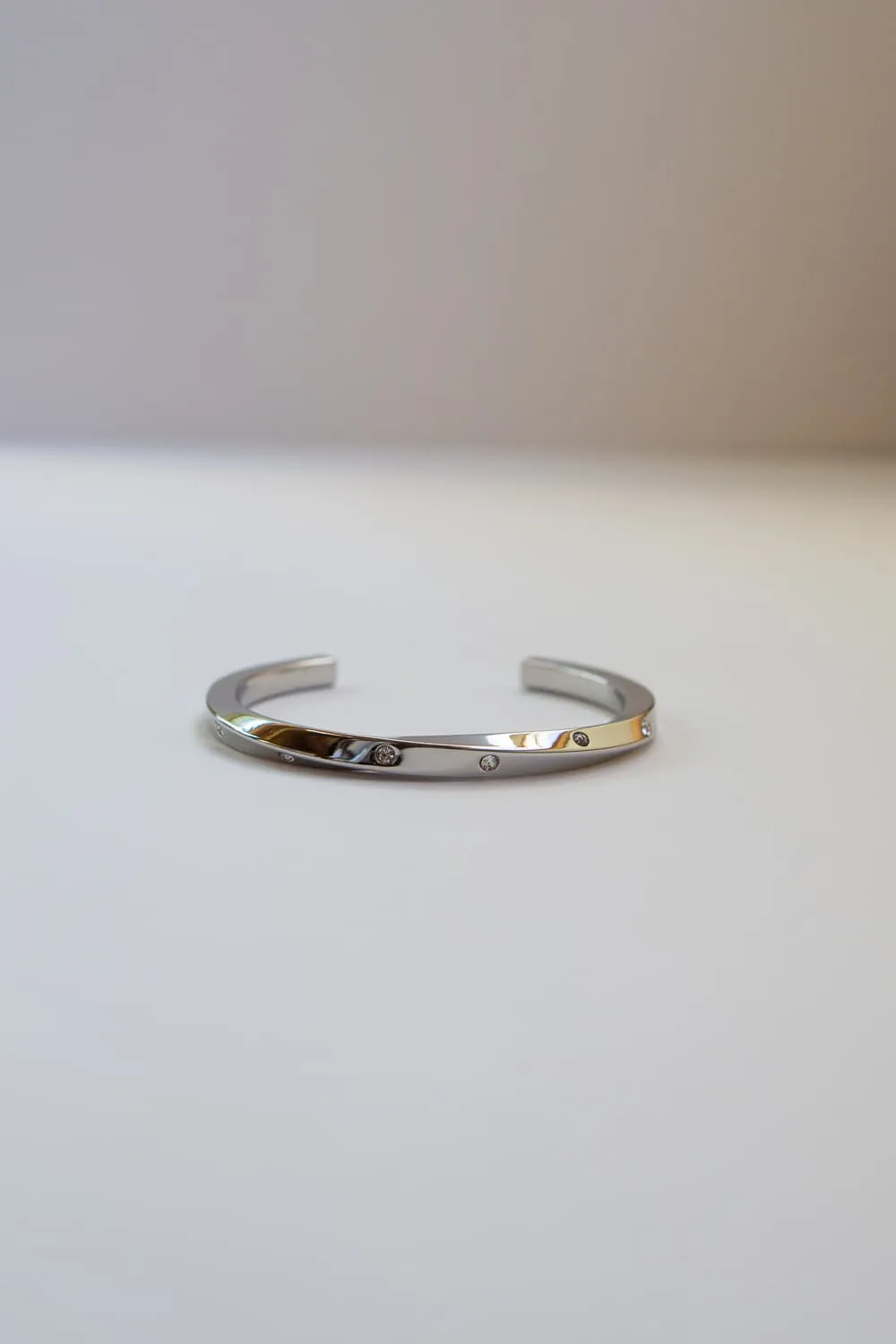 Thick Silver CZ Twist Cuff Bracelet