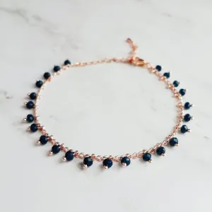 Thin Rose Gold Bracelet/Anklet, navy blue rose gold, dainty rose gold, rose gold anklet, beaded anklet, delicate rose gold bracelet, small