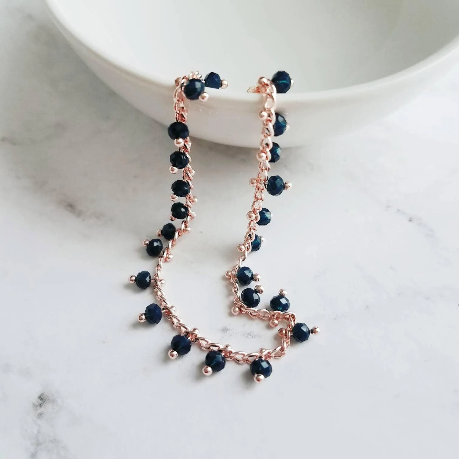 Thin Rose Gold Bracelet/Anklet, navy blue rose gold, dainty rose gold, rose gold anklet, beaded anklet, delicate rose gold bracelet, small