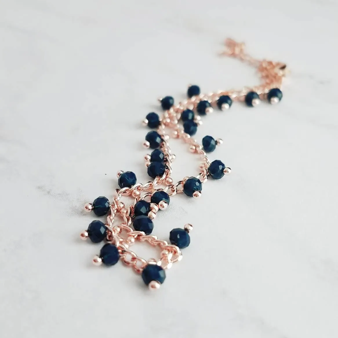 Thin Rose Gold Bracelet/Anklet, navy blue rose gold, dainty rose gold, rose gold anklet, beaded anklet, delicate rose gold bracelet, small