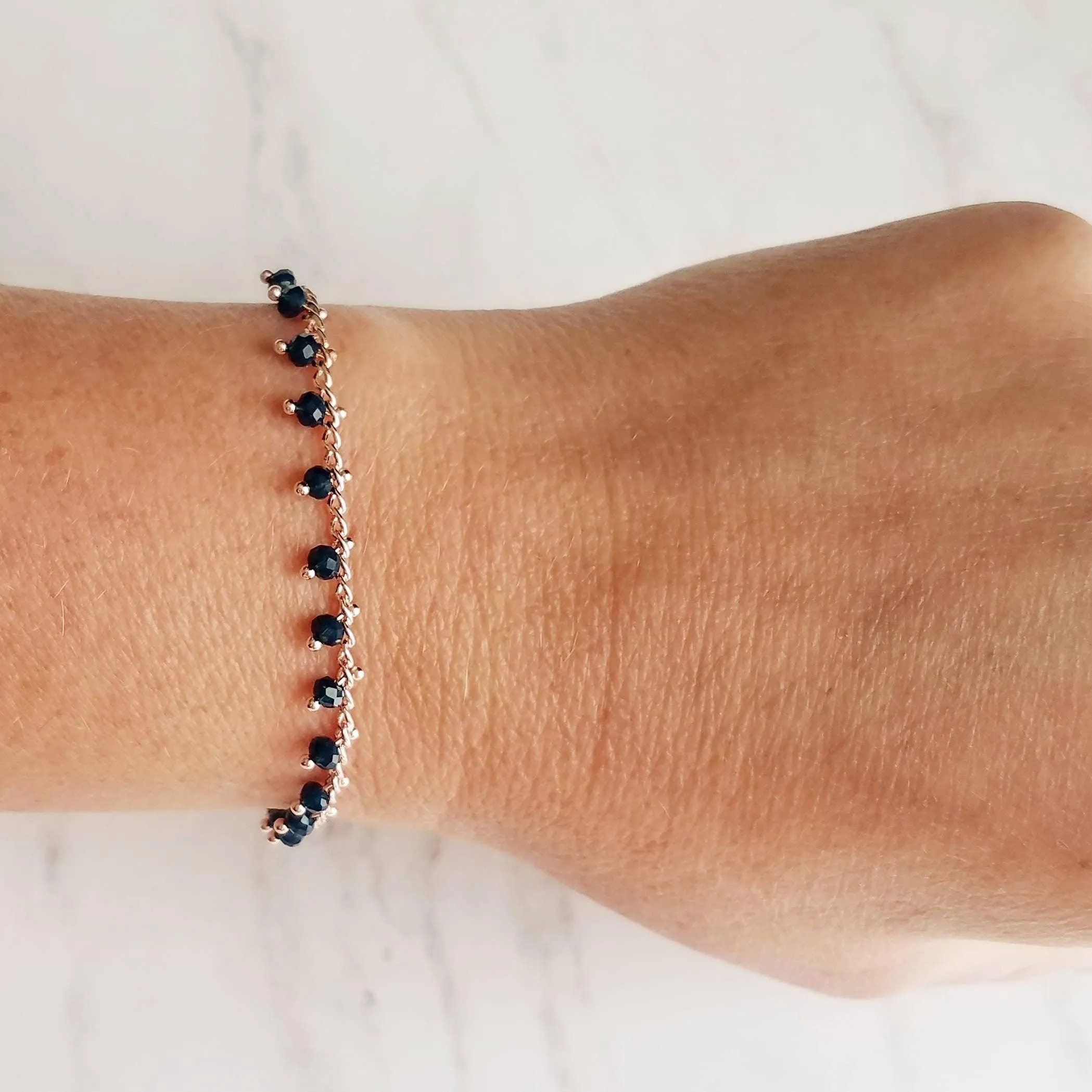Thin Rose Gold Bracelet/Anklet, navy blue rose gold, dainty rose gold, rose gold anklet, beaded anklet, delicate rose gold bracelet, small