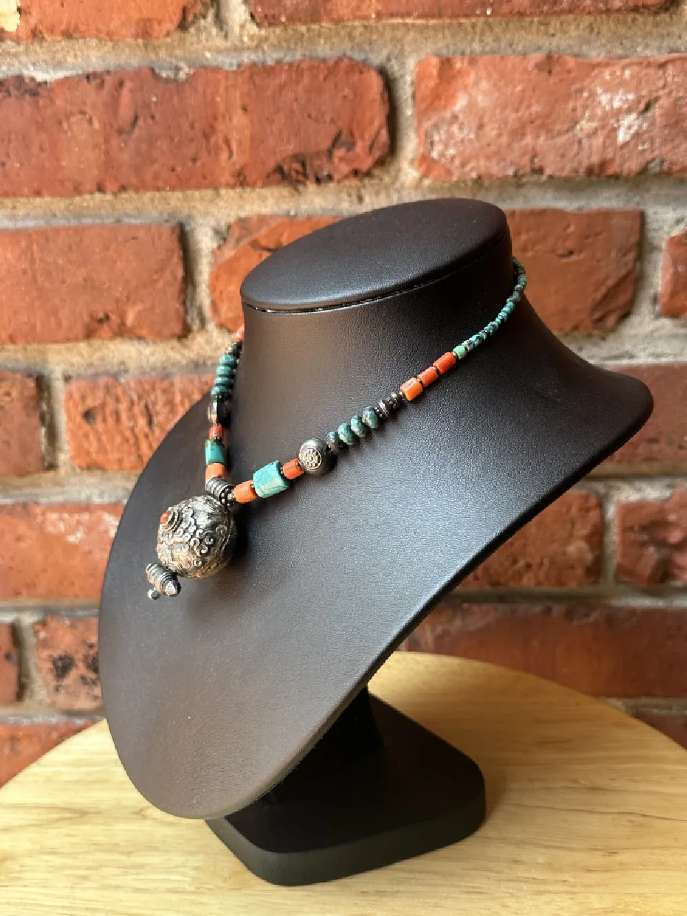 Tibetan old silver amulet necklace