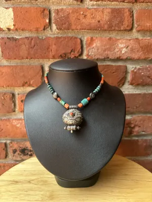 Tibetan old silver amulet necklace