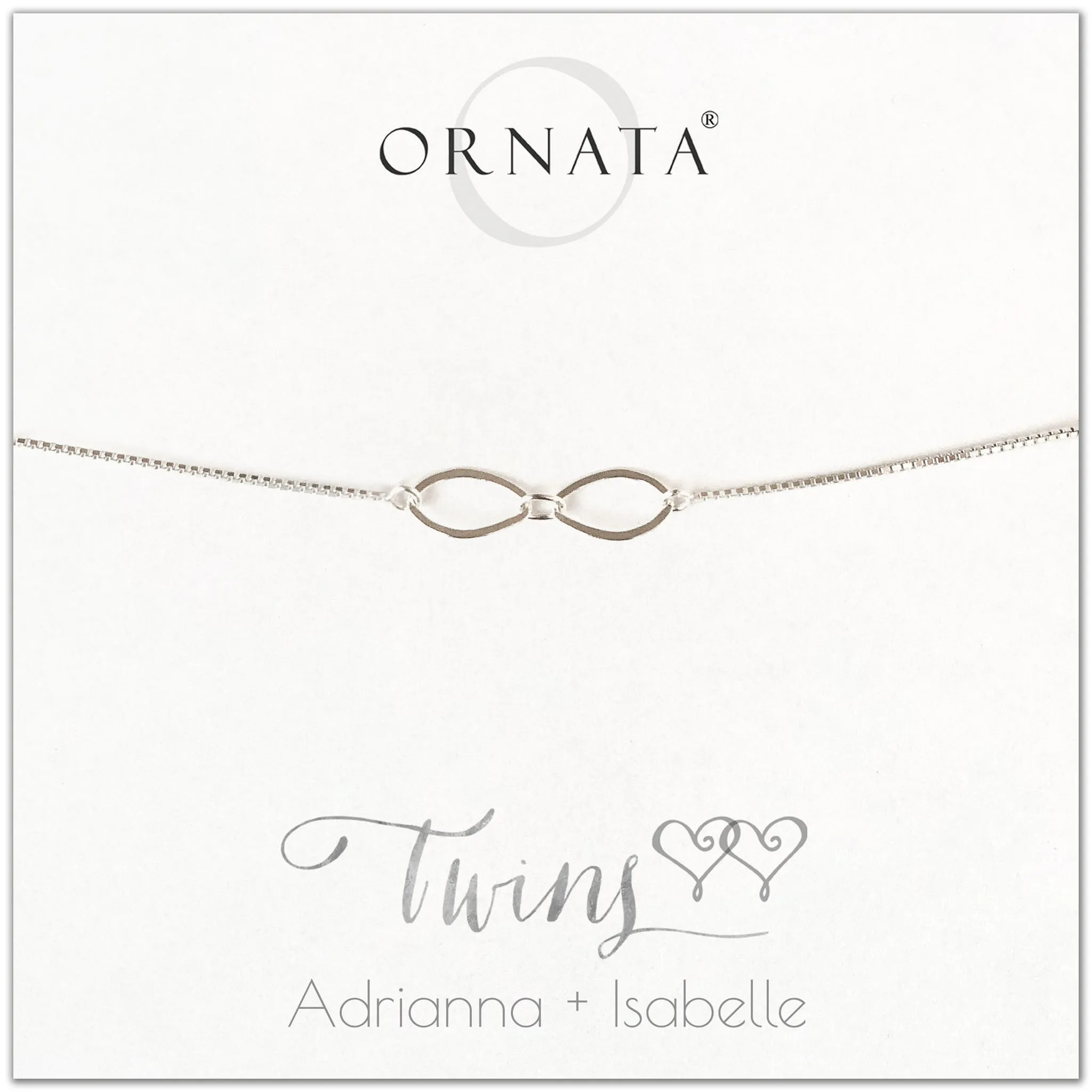 “Twins” Sterling Silver Bolo Bracelet on Personalized Jewelry Card